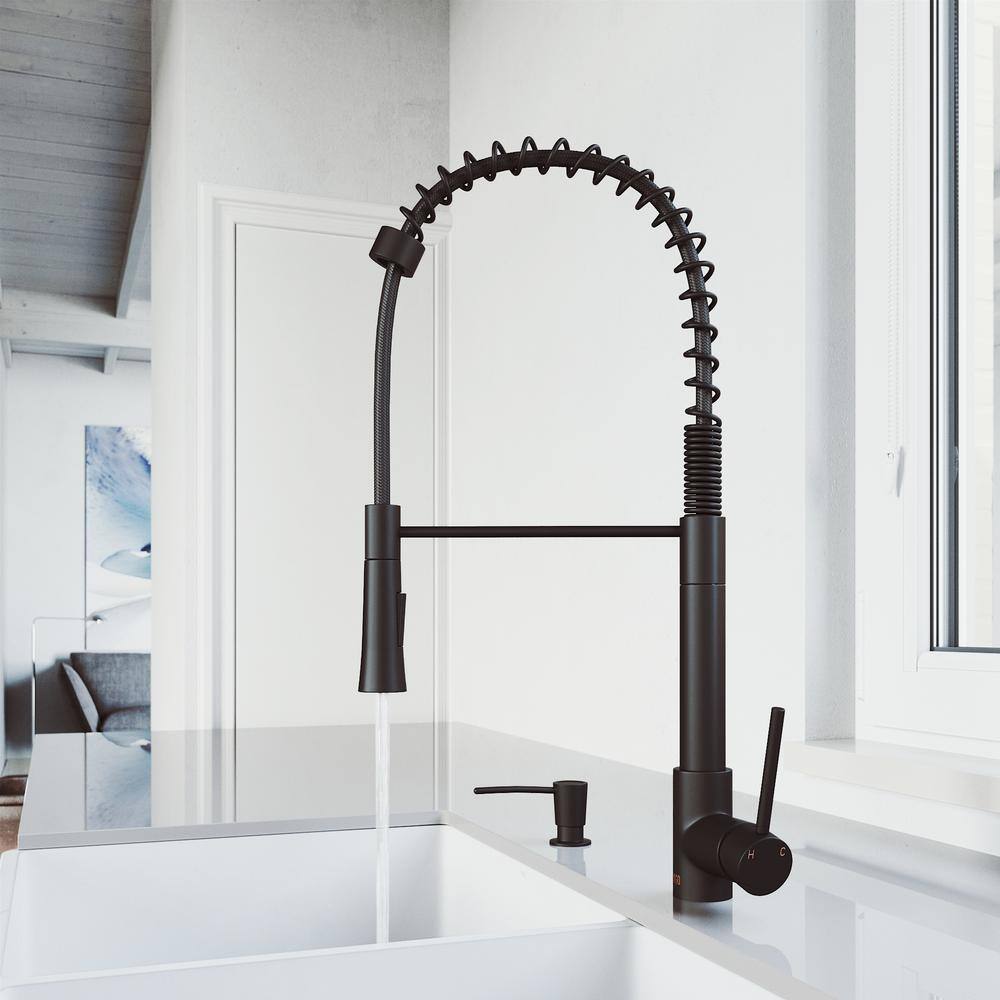 Matte Black Pull-Down Kitchen Faucet with Soap Dispenser