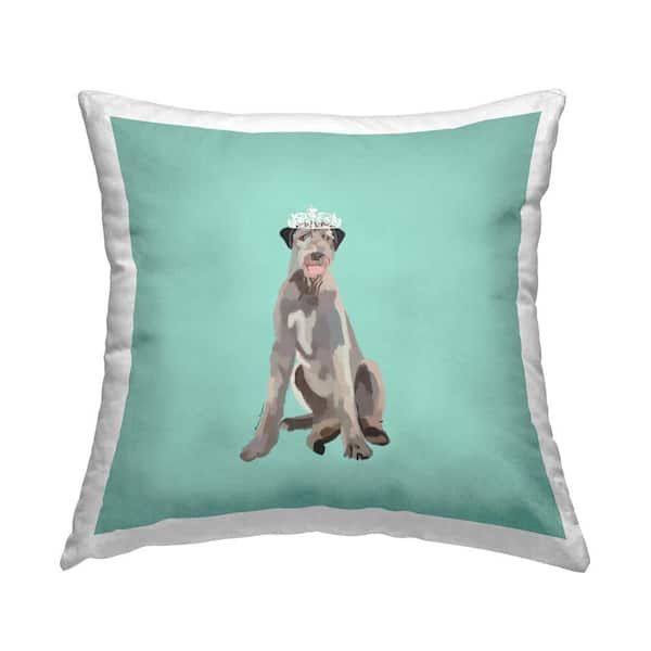 Stupell Industries Grey Dog in Crown Blue Print Polyester 18 in. x 18 in. Throw Pillow