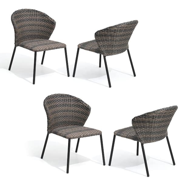 Pellebant Outdoor PE Rattan Stacking Dining Chairs Patio Porch Garden in Gray (Set of 4)