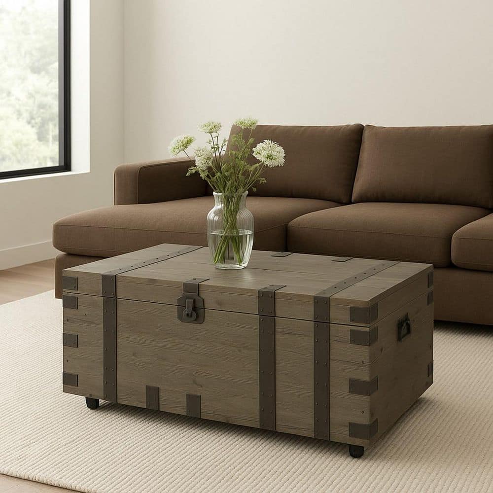 22 in. Green Rectangle Wood Top Coffee Table