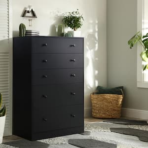 Oversized 5-Drawer Black Chest of Drawers Dressers with 2 Large Drawers 48.3 in. H x 31.5 in. W x 15.7 in. D