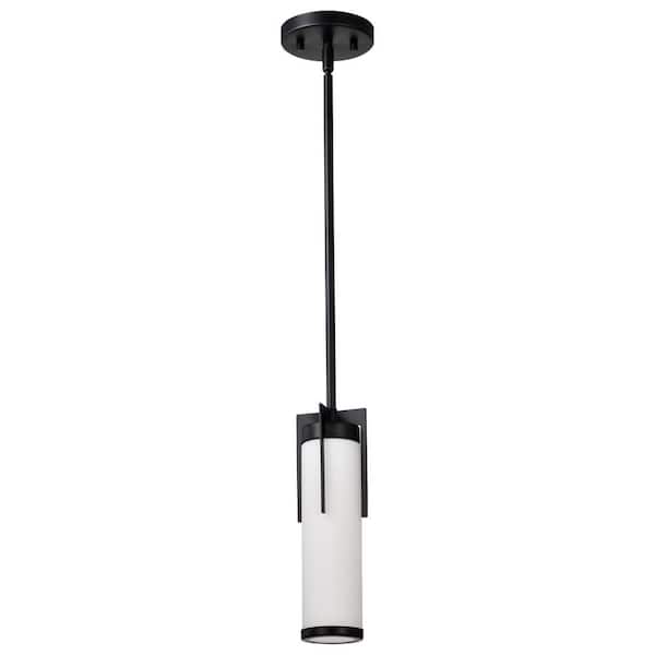 SATCO Roselle 1-Light Matte Black Contemporary Mini- Pendant Light with White Glass Shade
