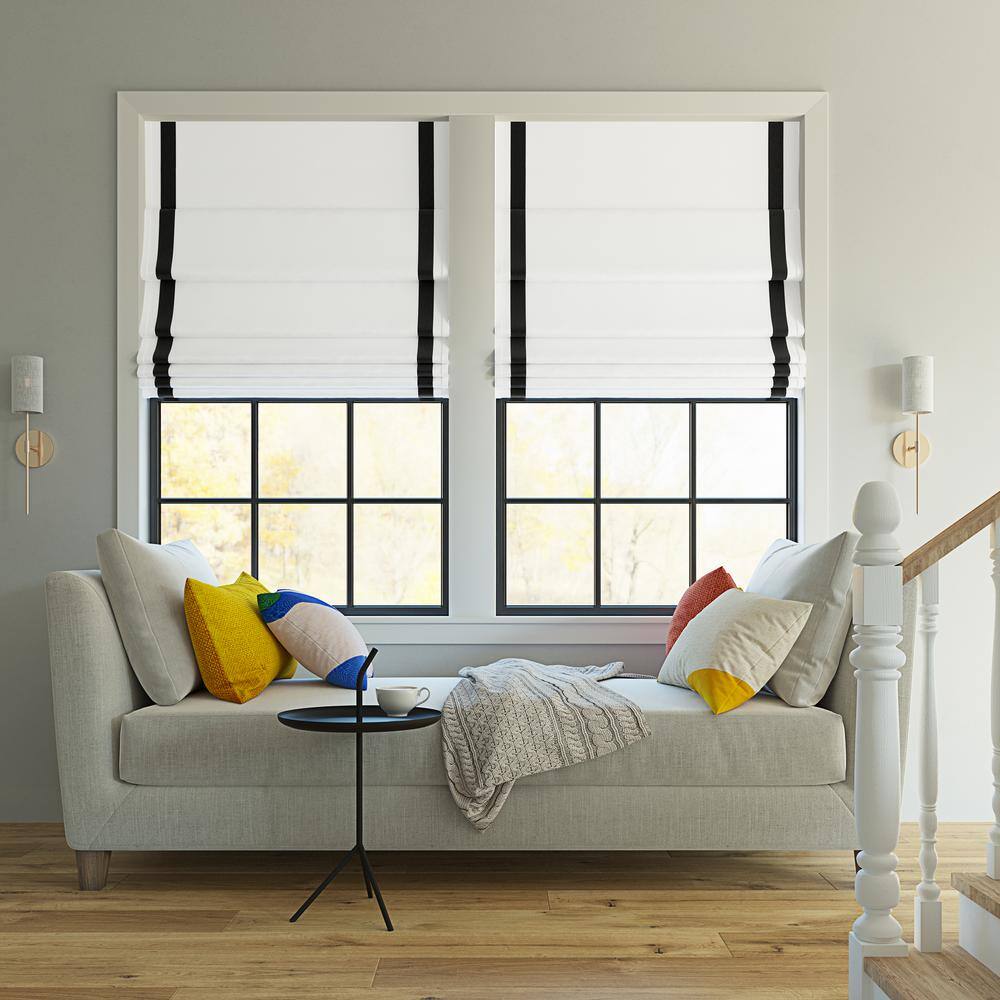 White and Black Cordless Blackout Roman Window Shade 33" x 64"
