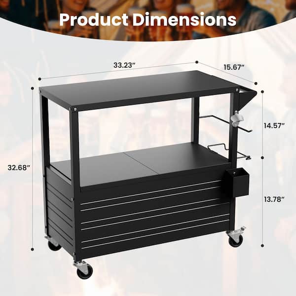 80 qt. Patio Rolling Cooler Ice Chest on Wheels Outdoor Beverage Cart with Bottle Opener, Towel Holder, Trash Bag Hook