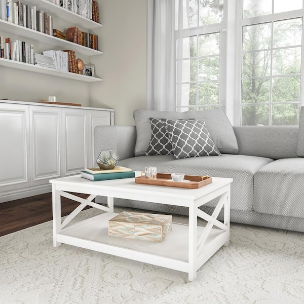 Lavish Home 34.25 in. White Wood Coffee Table with X-Design