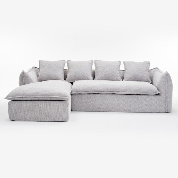 106.3 in Wide Square Arm Fabric L-Shaped Modern Upholstered Sofa in Gray