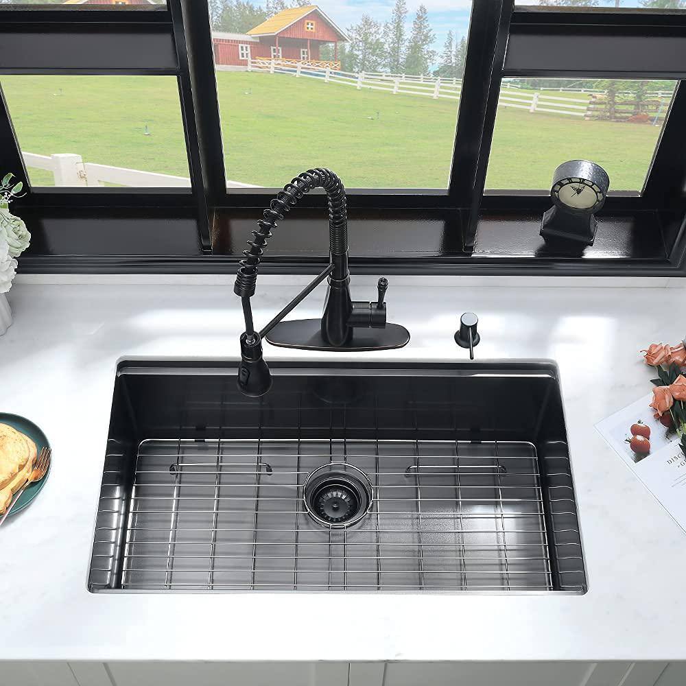 32'' Matte Black Undermount Single Bowl Stainless Steel Kitchen Sink with Accessories