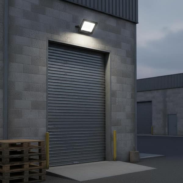 300W Black Plug-in Outdoor 7024 Lumen Integrated LED Flood Light with 9. 8FT Cord, IP66 Waterproof Dusk to Dawn Light