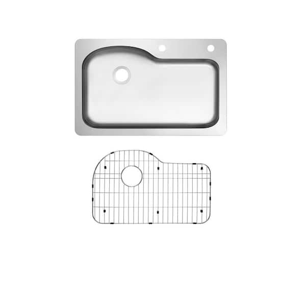 33 in. Drop-In/Undermount Euro Style Single Bowl Stainless Steel 18-Gauge Kitchen Sink with Bottom Grid