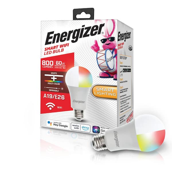 Energizer 60-Watt Equivalent A19 Smart LED RGB Light Bulb Multi Color