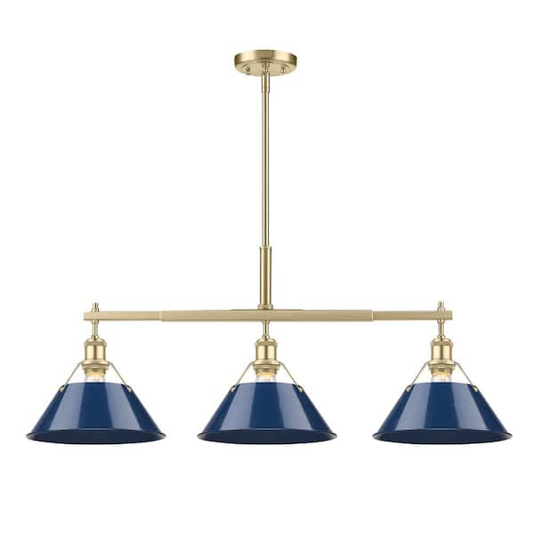 Orwell 100-Watt 3-Light Brushed Champagne Bronze and Matte Navy Linear Pendant Light