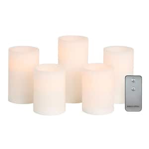 Set of 5 2-3 x 4, 2-3 x 5, 3 x 6 White Real Wax Flat Top Flameless Candles, Led Candles with Remote