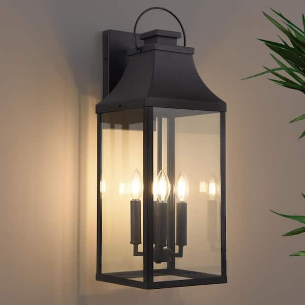 25.6 in. Tall 4-Light Black Outdoor Hardwired Wall Lantern Scone Exterior Wall Light with No Bulbs Included (1-Pack)