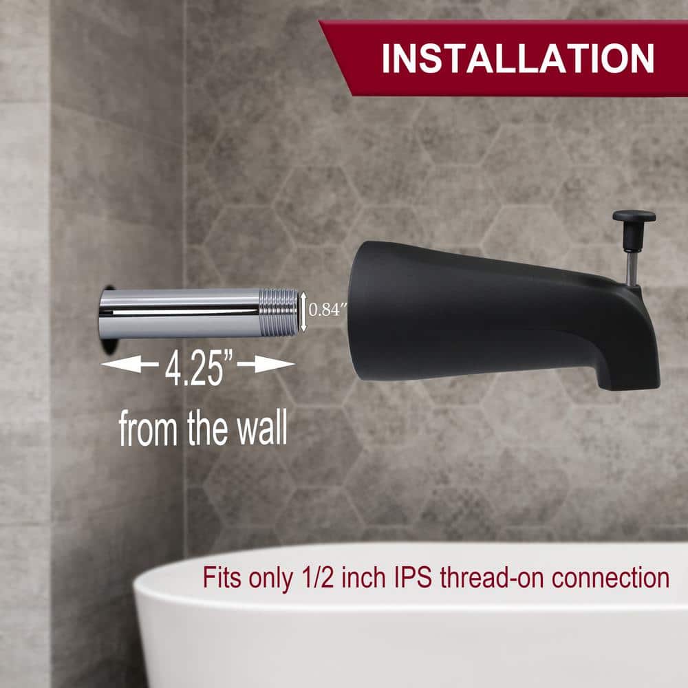 Polished Chrome Wall Mounted Tub Spout with Front Diverter
