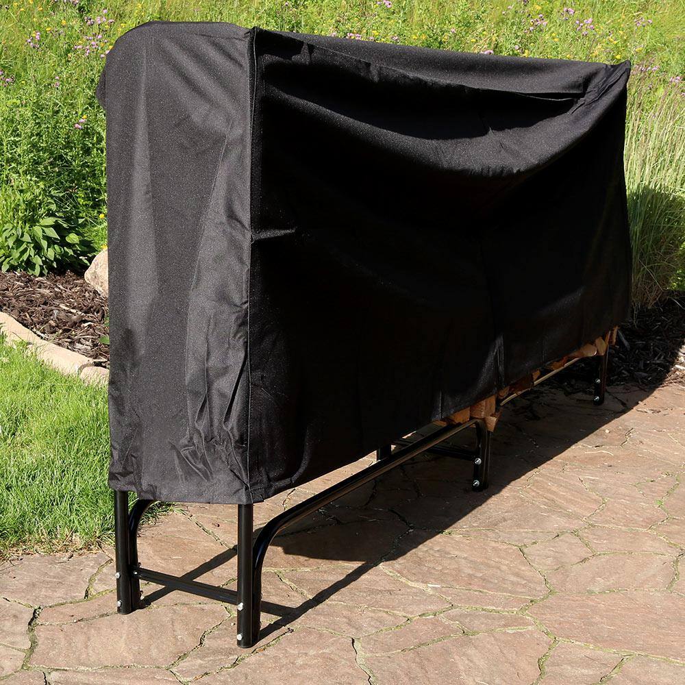 Sunnydaze Black Steel 8-Foot Firewood Log Rack with Cover
