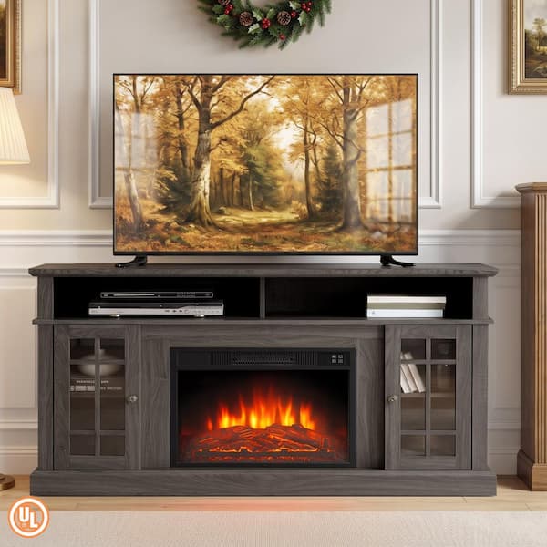ToolCat 58.25 in. Freestanding Electric Fireplace TV Stand with 23