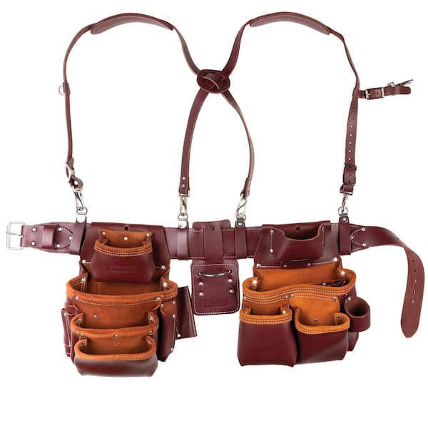 SITE GEAR 16 in. Brown Leather 15-Pocket Pro Framer's Combo Tool Pouch with Suspenders (5-Piece)