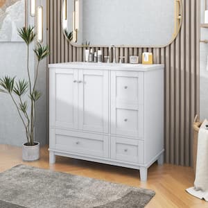 White 36 in. W x 18 in. D x 34.3 in. HBathroom Vanity with USBCharging Storage Vanity Cabinet with SingleTop Faucets Not