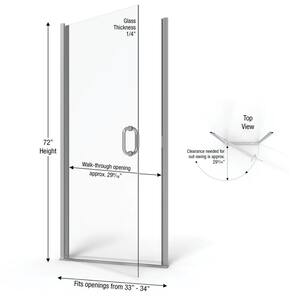Infinity 34 in. x 72 in. Semi-Frameless Hinged Shower Door in Brushed Nickel with AquaGlideXP Clear Glass