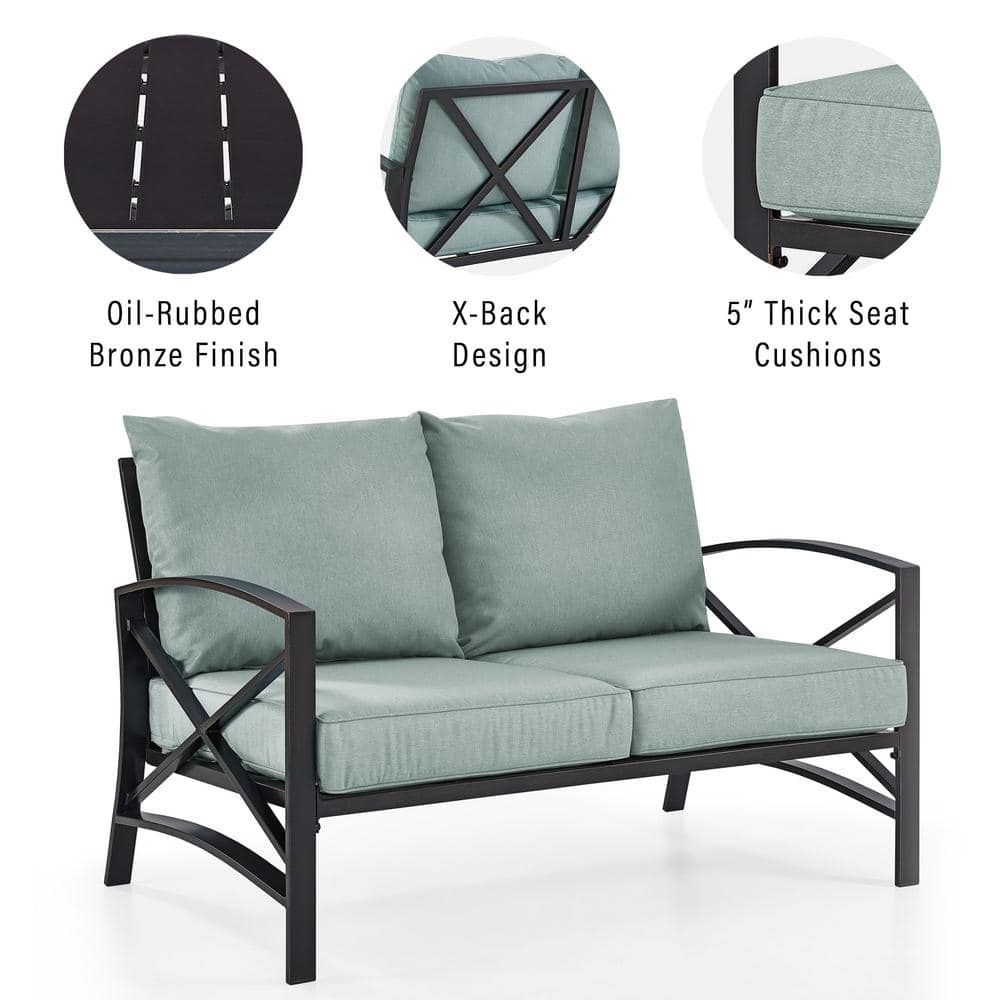 Kaplan Bronze Metal Loveseat with Mist Cushions