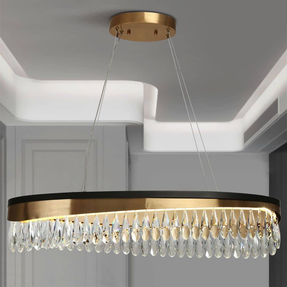 Modern 1-Light Integrated LED Black and Brass Crystal Oval Chandelier for Dining Room Kitchen Island Hotel Lobby price history on PriceWatchPro