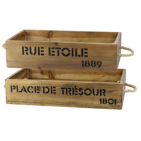 Stonebriar Collection 10 in. x 3.5 in. Wooden Trays (Set of 2)
