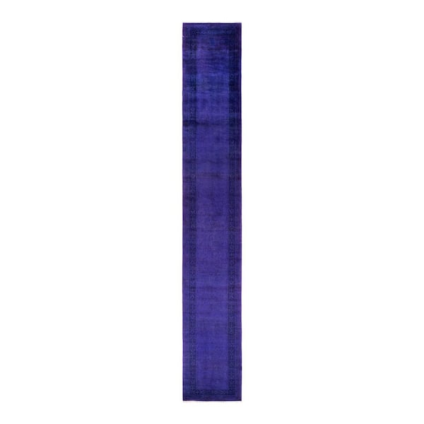 Overdyed Purple 2 ft. x 18 ft. Solid Wool Indoor Runner Rug