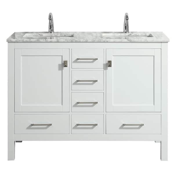 Transitional White Bathroom Vanity With, 48 Inch Double Sink Bathroom Vanity Home Depot