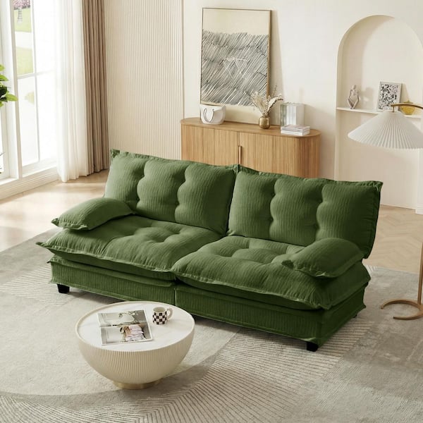Wanda Modern 77 in. Pillow Top Arms Chenille Upholstered Rectangle Sectional Sofa in Green
