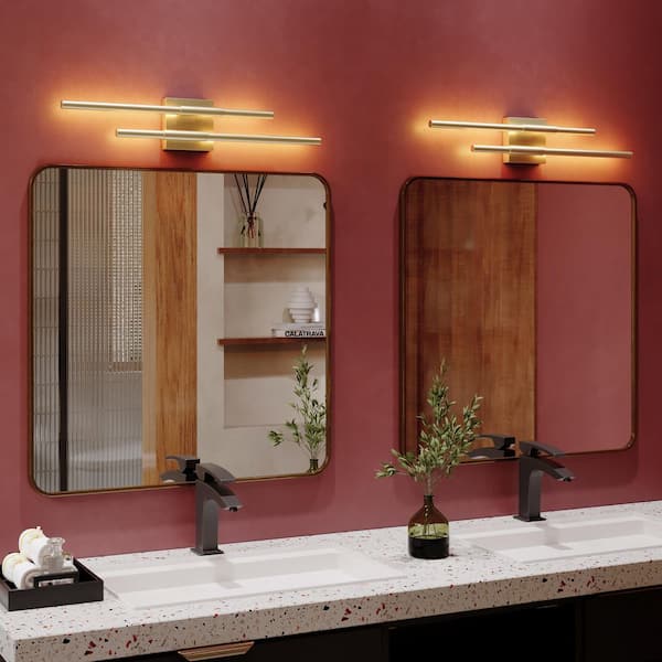 25.7 in. 2-Light Gold Modern Integrated LED Wall Sconce Vanity Light Bar for Bathroom