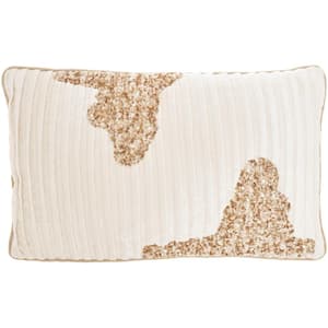 Sofia Ivory and Gold Abstract 20 in. x 12 in. Rectangle Throw Pillow