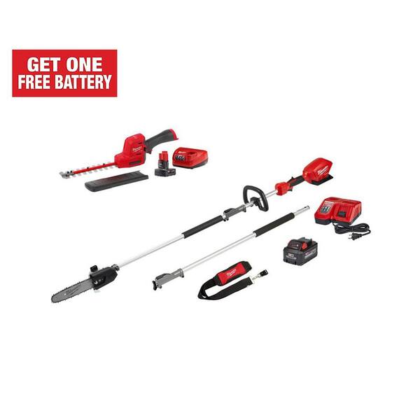 Milwaukee M12 FUEL 8 in. 12V LithiumIon Brushless Cordless Hedge Trimmer Kit and M18 FUEL 10 in