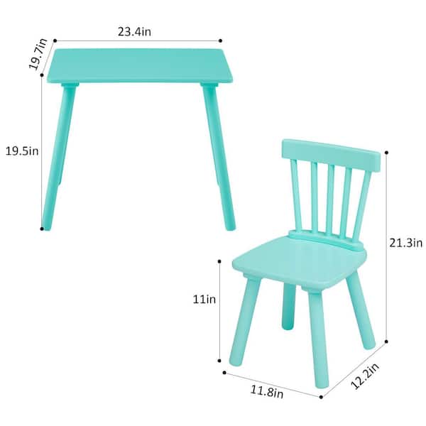 Kids Table and Chairs Set 3-Piece, Square Plastic Top Green Toddler Activity Table with 2-Windsor Chairs