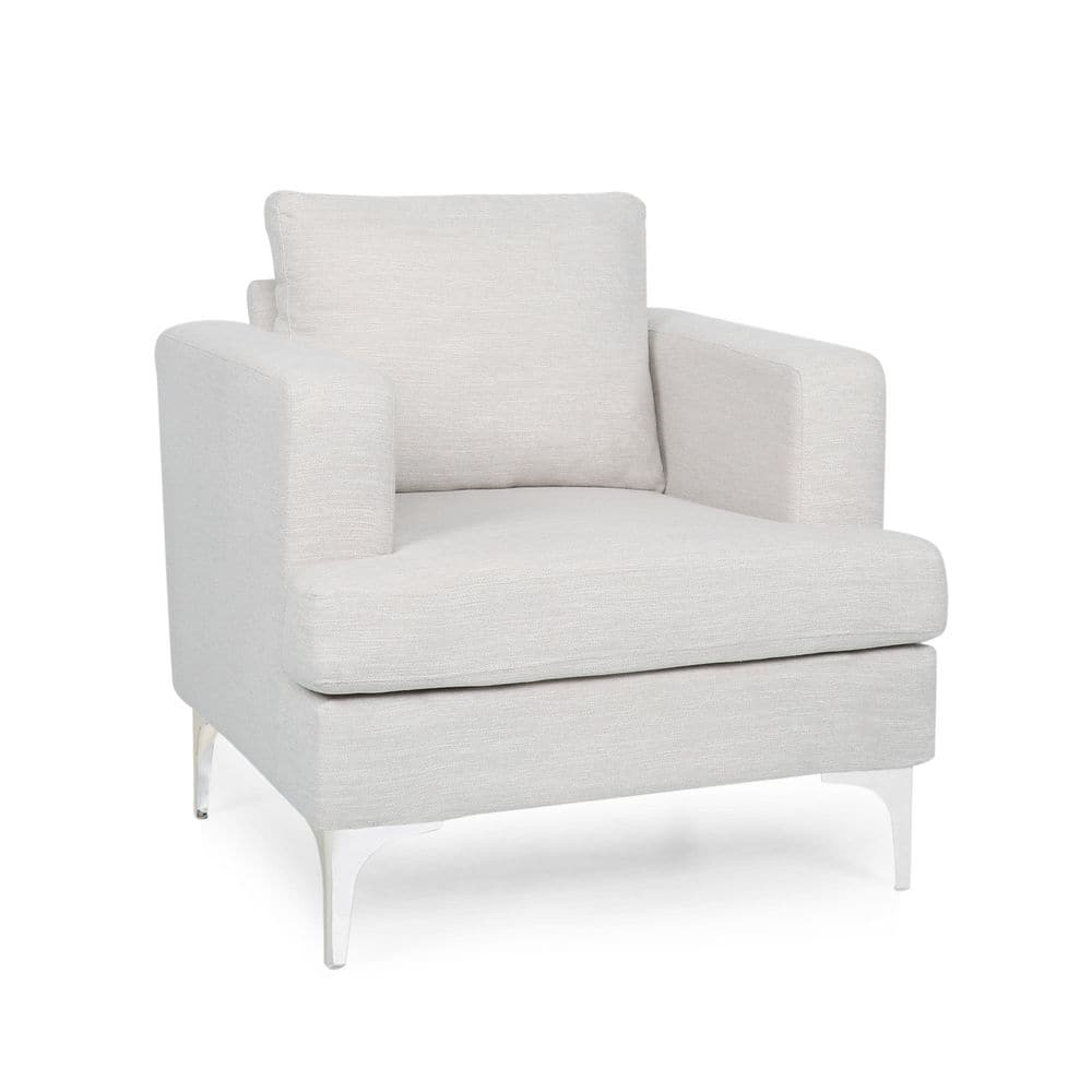 Beige and Silver Modern Club Chair with Wood Frame