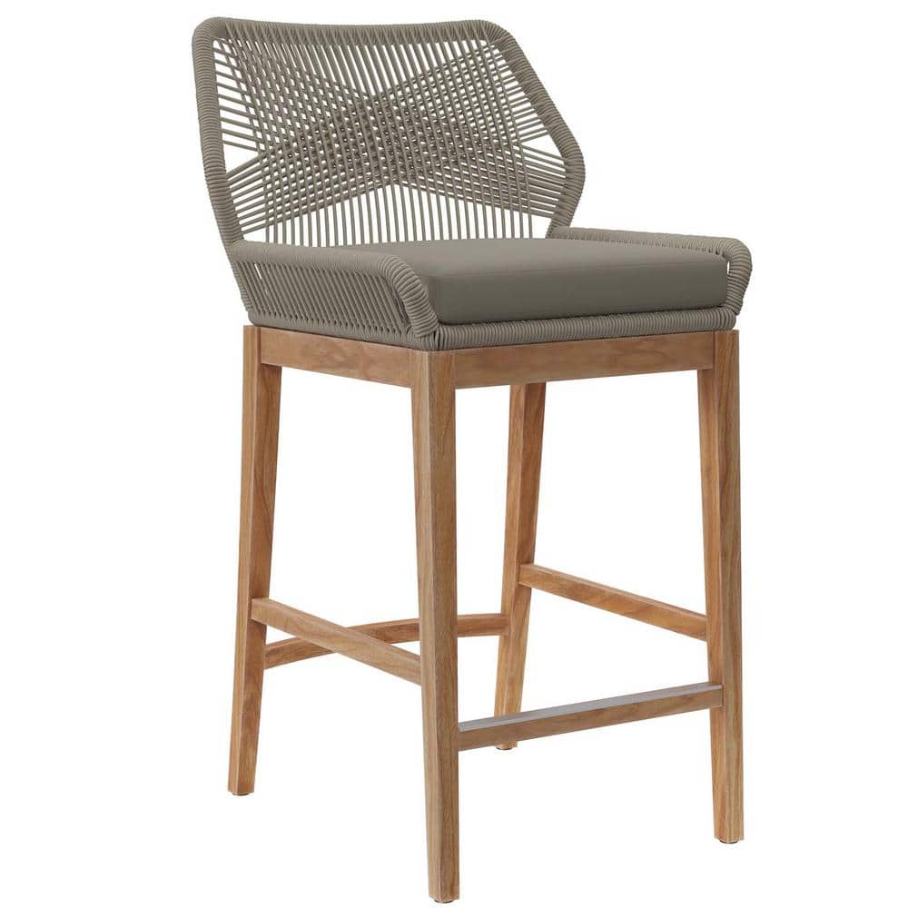 MODWAY Wellspring Teak Wood Outdoor Bar Stool Patio with Cushion in