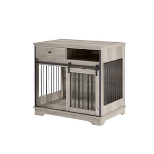 23.62 in. liding Door Dog Crate With Drawers in Gray
