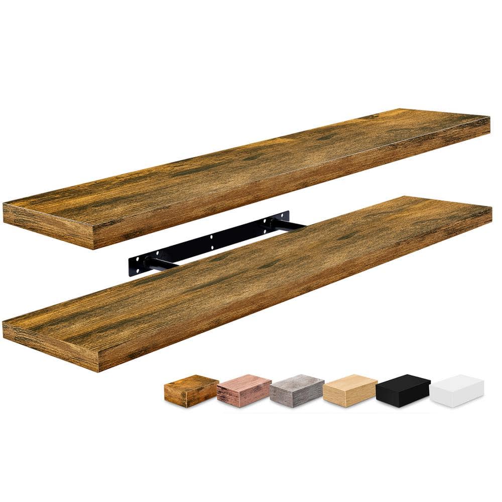 2-Pack Long Floating Shelves, 35 in. W x 9 in. D Walnut Decorative Wall She
