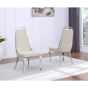 Bora Cream Boucle Fabric Side Chair (Set of 2) with Silver Legs