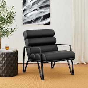 Modern Black Wavy Leatherette Accent Arm Chair with Black Metal Frame(Set of 2 )
