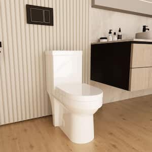 1-Piece 1.1/1.6 GPF Dual Flush Elongated Toilet in Glossy White