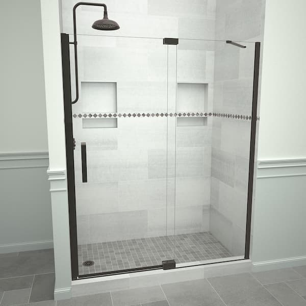 Tile Redi Redi Swing 5200 53 in. W x 76 in. H Semi-Frameless Pivot Shower Door in Oil Rubbed Bronze with Handle