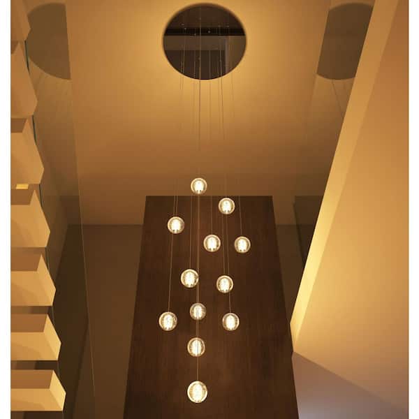 12-Light Modern Chrome Spiral Crystal Raindrop Chandelier Foyer High Ceiling Large Chandelier