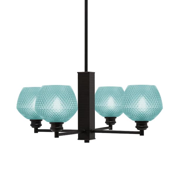Unbranded Albany 24 in. 4 Light Espresso Chandelier with Turquoise Textured Glass Shades