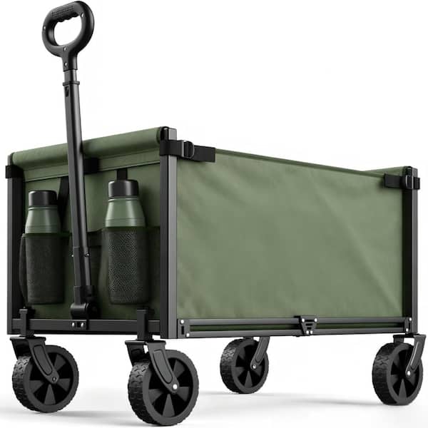 110L Foldable Wagon Cart with Wheels, Heavy Duty Collapsible Utility Cart, 220 lb Dynamic Load, Green