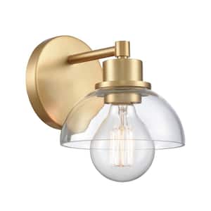 Jillian 6 in. W 1-Light Brushed Gold Vanity Light with Glass Shade