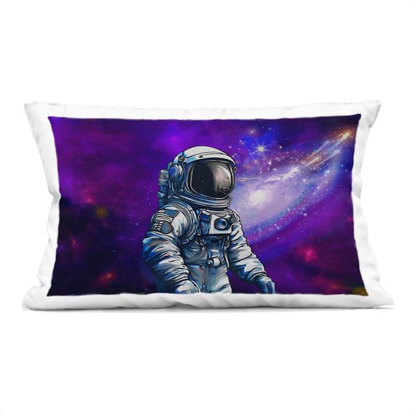 Stupell Industries Astronaut Among Cosmic Space Black Abstract Polyester 14 in. x 20 in. Throw Pillow