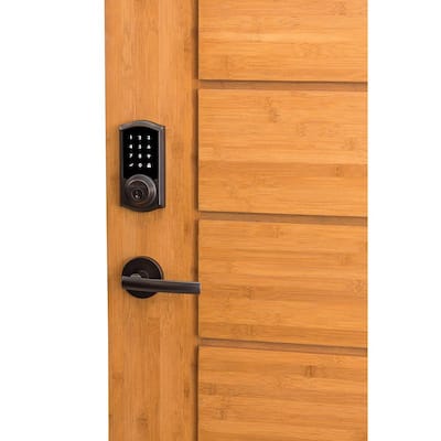 Z-Wave SmartCode Touchscreen Satin Nickel Single Cylinder Electronic Deadbolt featuring Milan Hall/Closet Lever