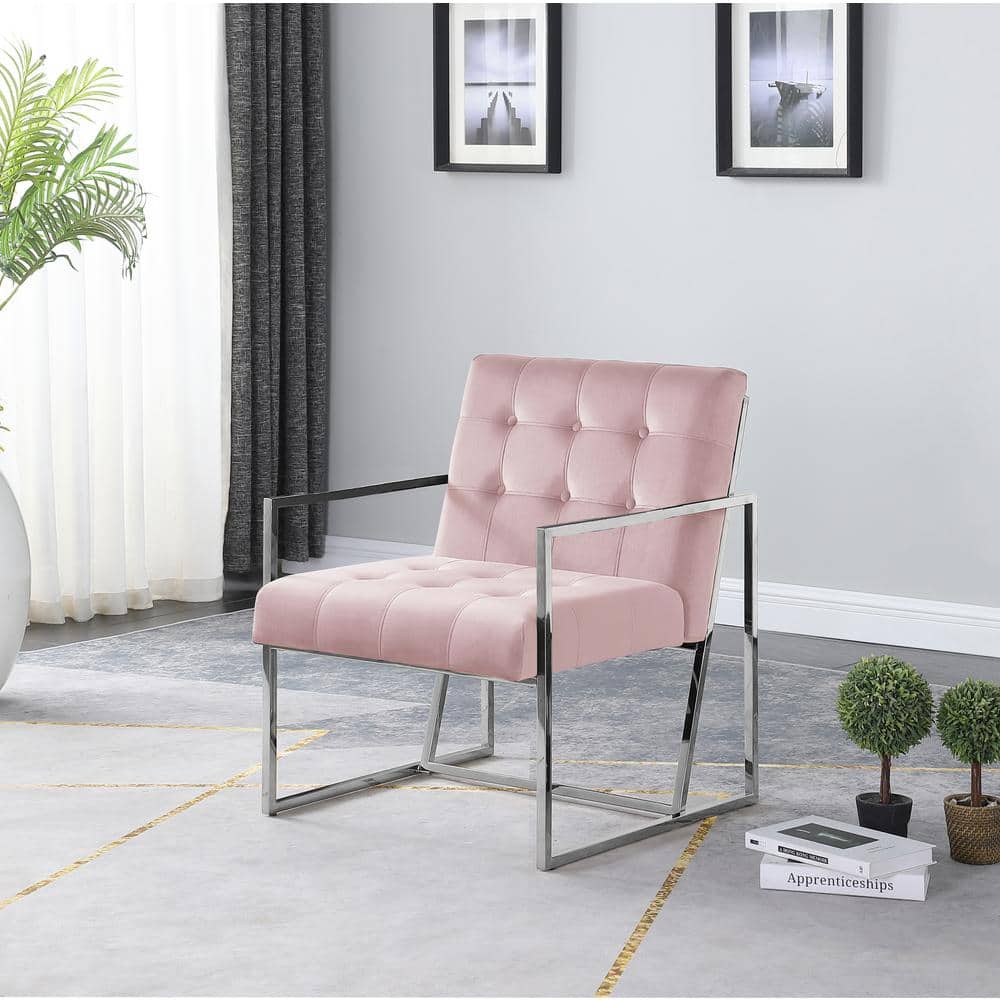 Blush Pink Velvet Accent Chair with Silver Frame