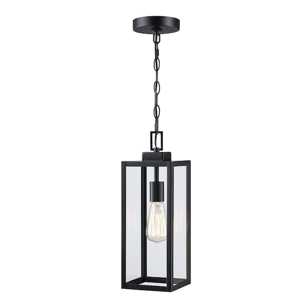 Hukoro Alfa 1-Light Matte Black Outdoor Hanging Lantern Pendant Light with Clear Glass