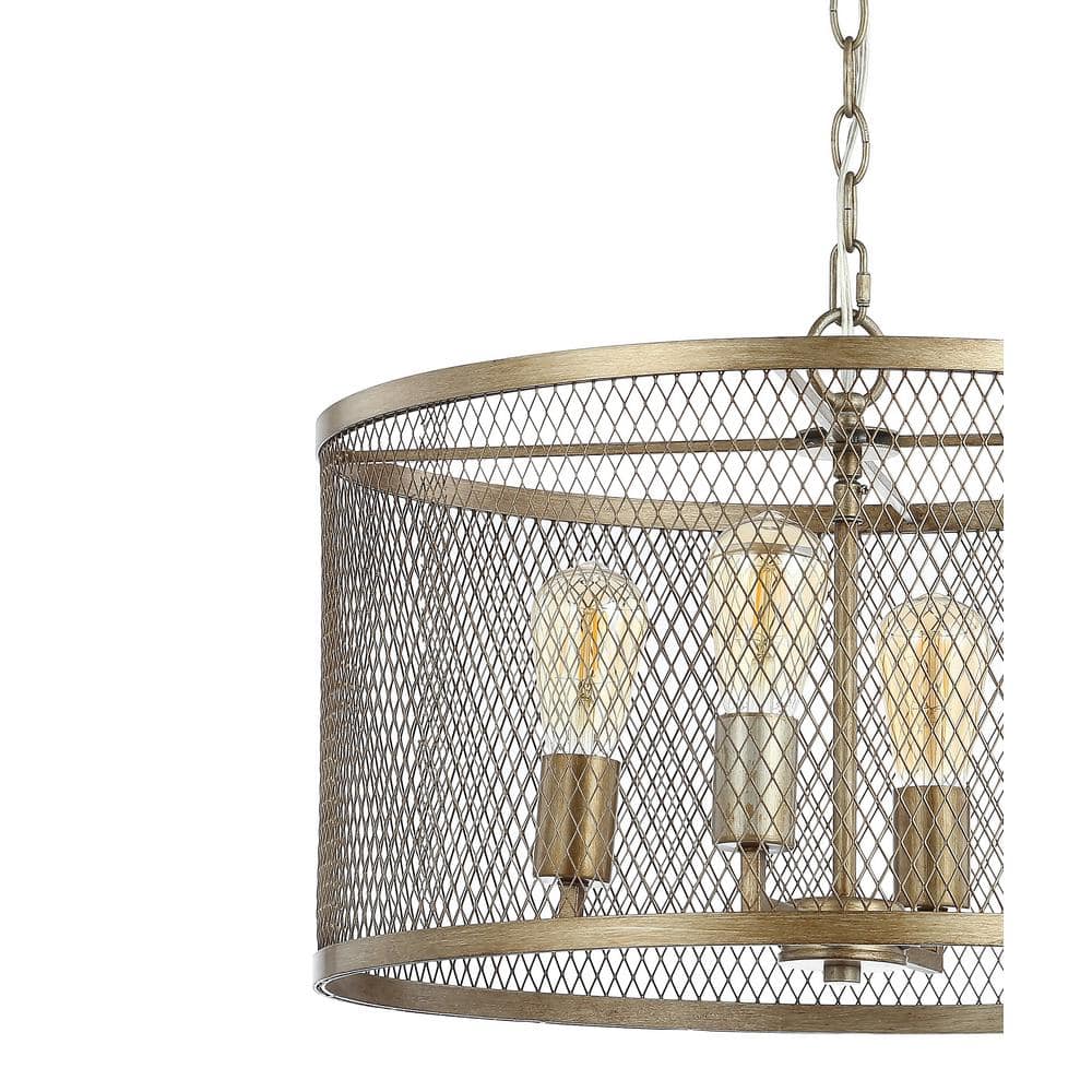 Antique Gold 20" Adjustable Farmhouse Mesh Drum LED Pendant